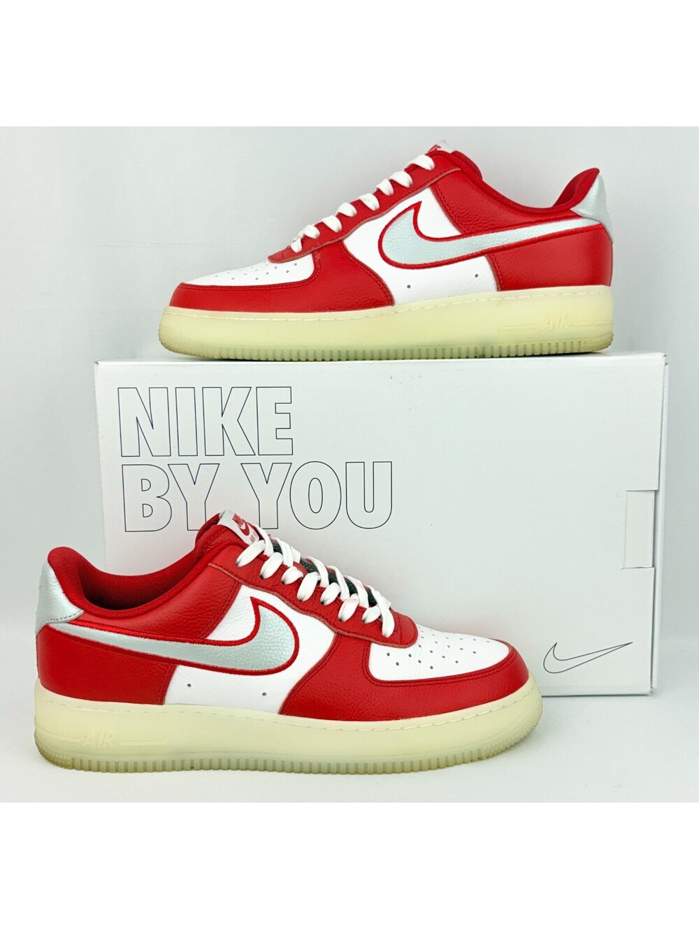 Nike Air Force 1 Low By You Red White Silver HF0659-900 Custom Men’s Size 9.5